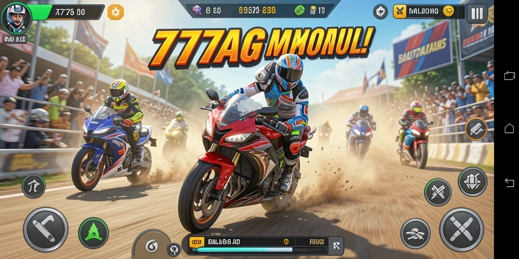 Tampilan seru dalam gameplay balapan motor 777AG.
