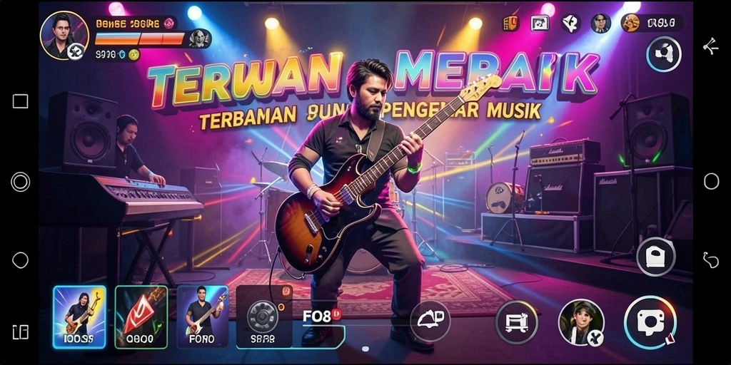 Screenshot FO8 menunjukkan gameplay interaktif musik yang seru dan menantang.