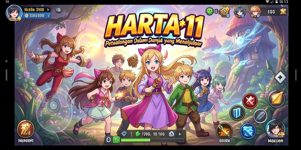 Screenshot gameplay HARTA11 menampilkan aksi pertarungan karakter anime dengan efek visual yang menarik.