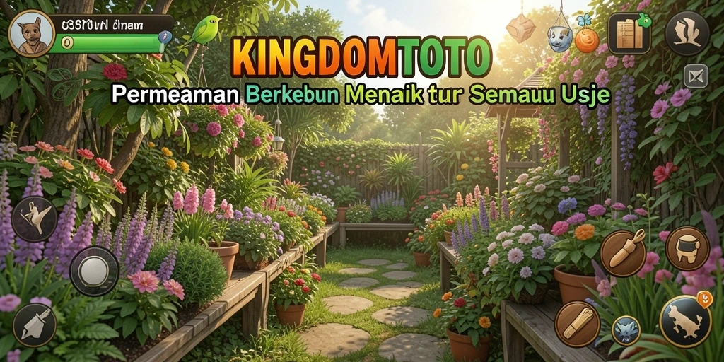 Screenshot gameplay KINGDOMTOTO menampilkan aktivitas berkebun yang seru.