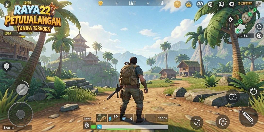 Screenshot gameplay RAYA22 menampilkan dunia terbuka yang luas dan mendetail.