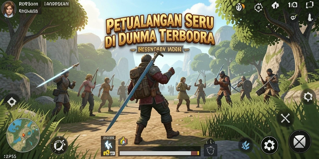 Screenshot RP55 menampilkan petualangan seru di dunia terbuka.