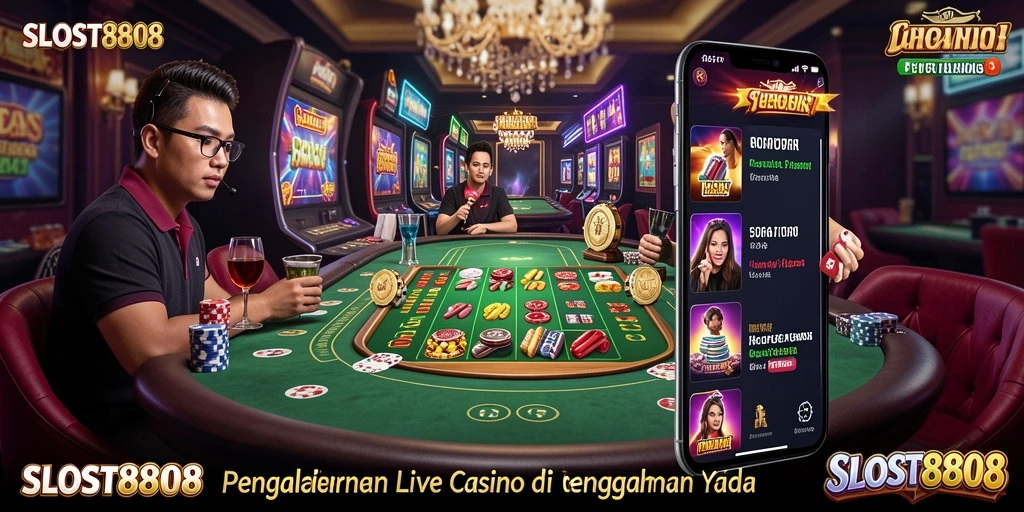 Tampilan gameplay menyenangkan di SLOST8808 dengan dealer langsung.