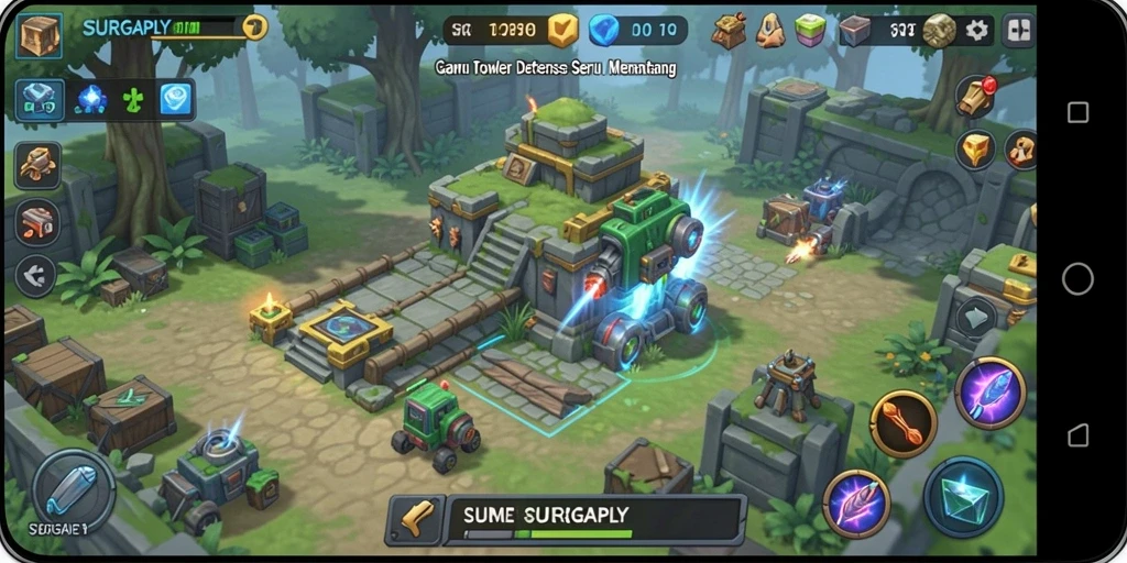 Tampilan gameplay menakjubkan dari SURGAPLY dalam genre Tower Defense.