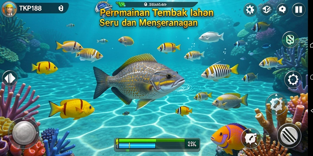 Tangkapan layar gameplay TKP188 menampilkan aksi seru menangkap ikan.